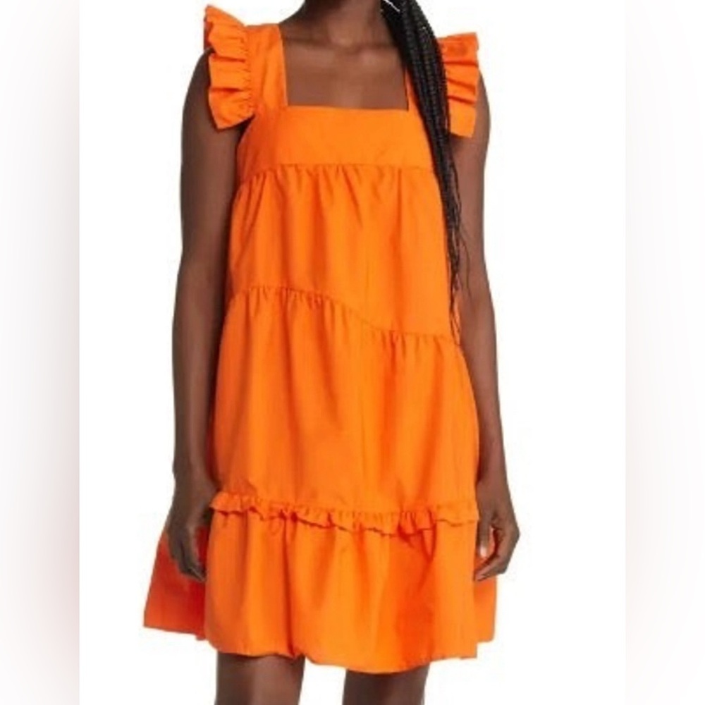 Topshop Orange Ruffle Strap Tiered Mini Dress